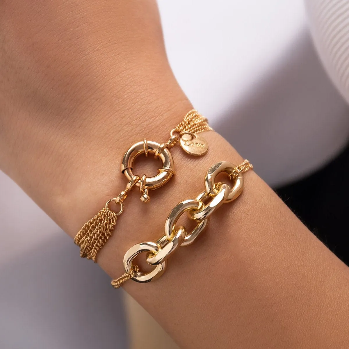 Geometric Layering Gold Silver Tone Curb Chain Bracelet Set