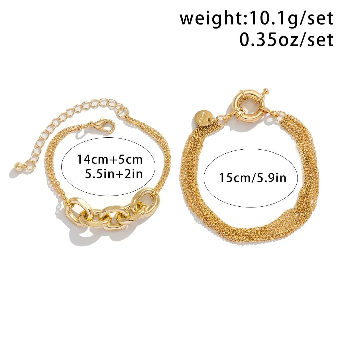 Geometric Layering Gold Silver Tone Curb Chain Bracelet Set