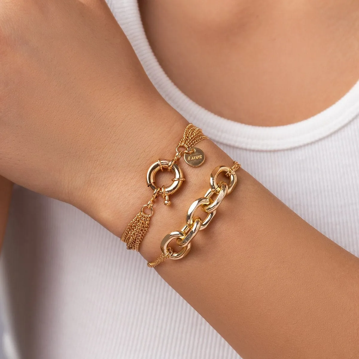 Geometric Layering Gold Silver Tone Curb Chain Bracelet Set