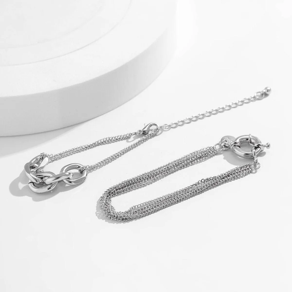 Geometric Layering Gold Silver Tone Curb Chain Bracelet Set
