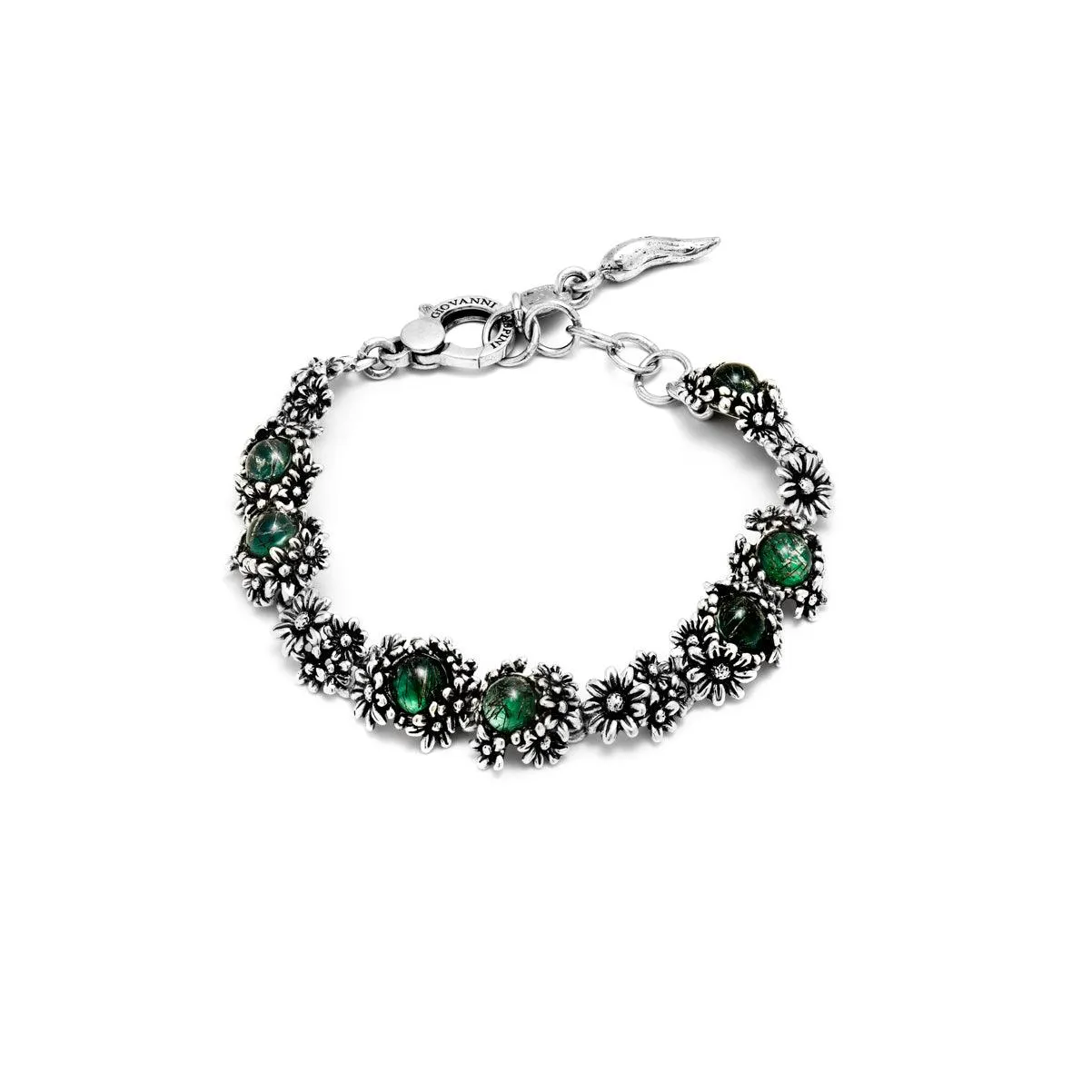 Giovanni Raspini Margherite Bracelet Garden 19cm Argento Agata Verde and Quartz 11206