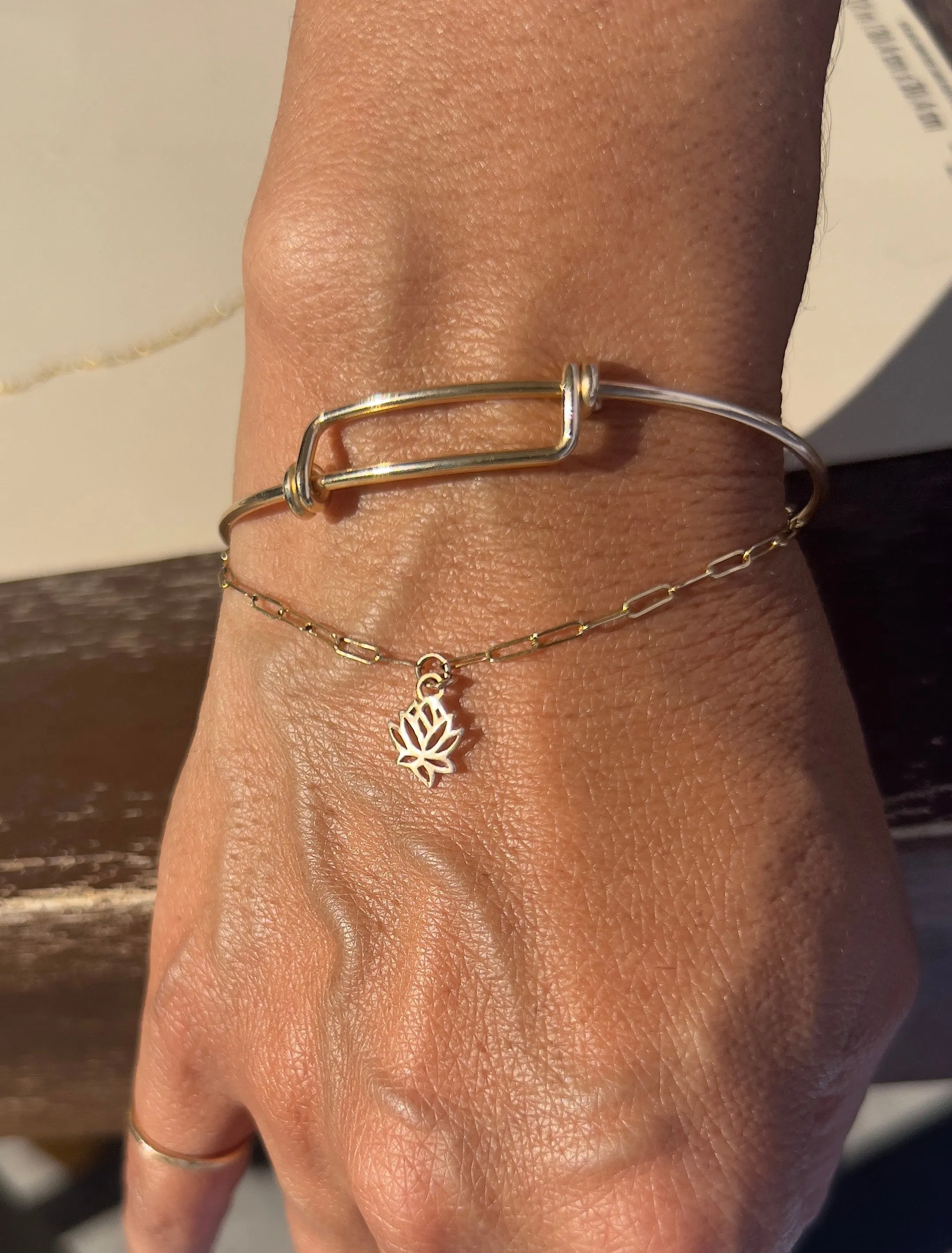 Gold Lotus Charm Bracelet