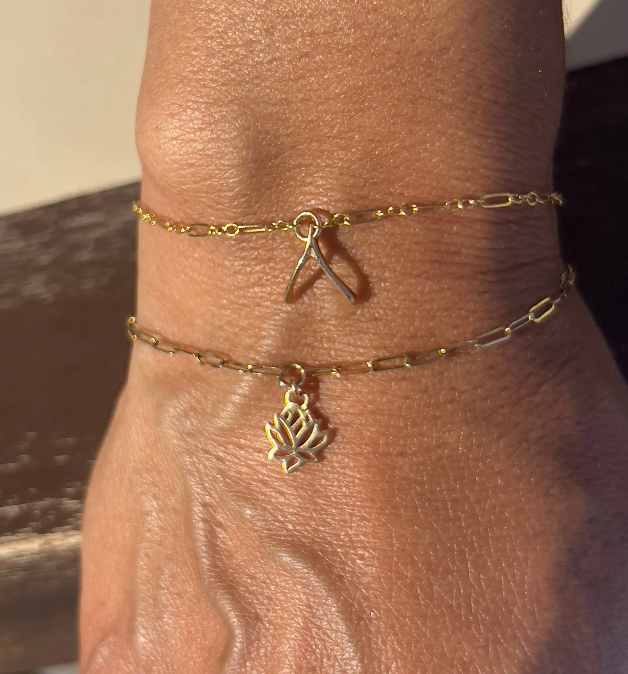 Gold Lotus Charm Bracelet