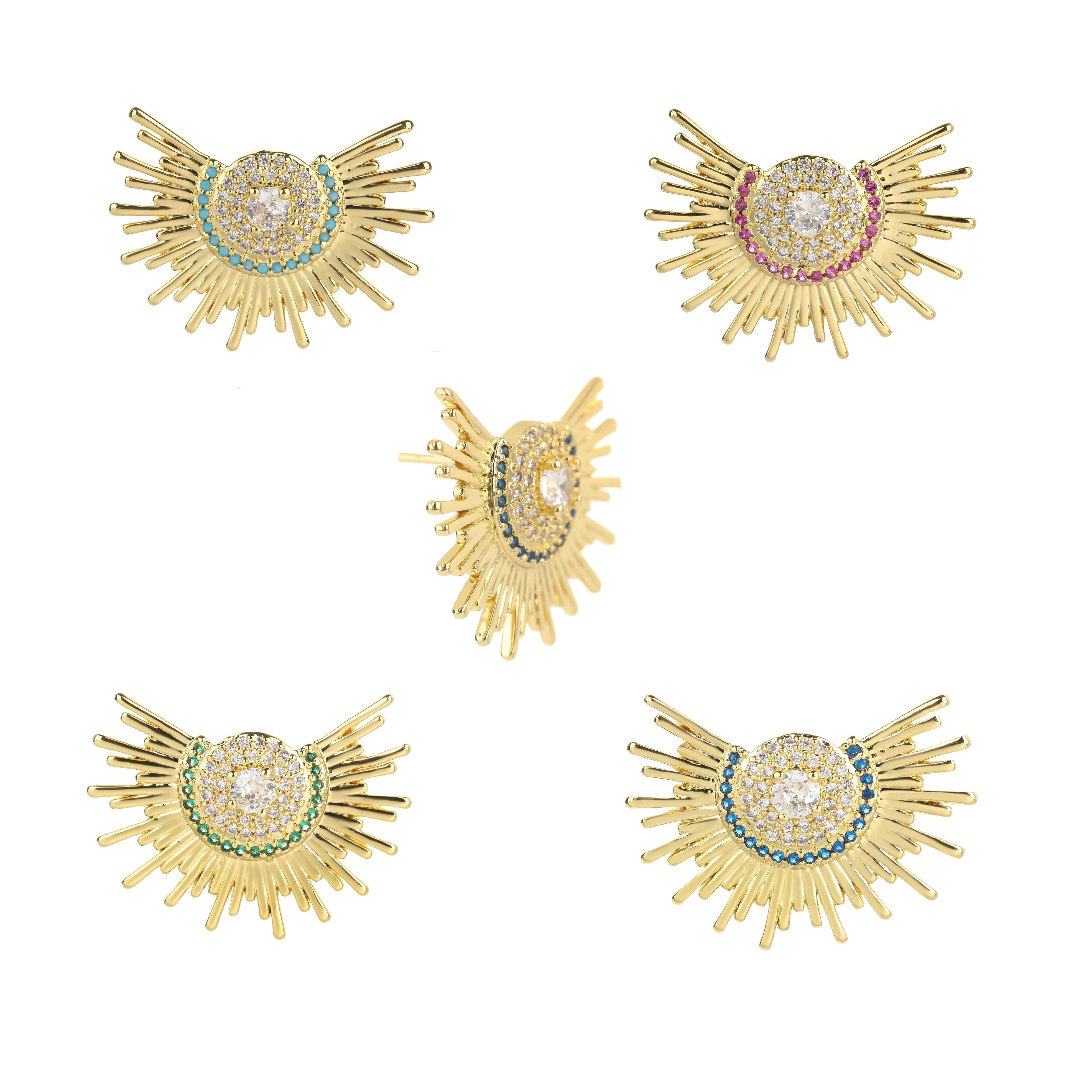 Gold Plated Micro Pave Aztec Sunburst Stud Earrings