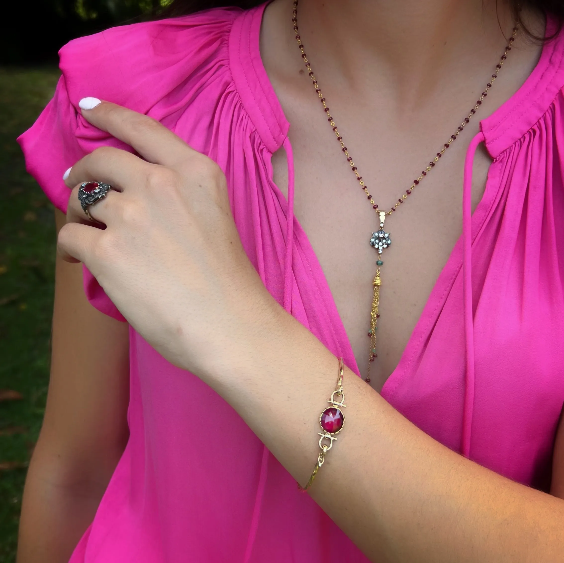 Gold Ruby Bangle Bracelet