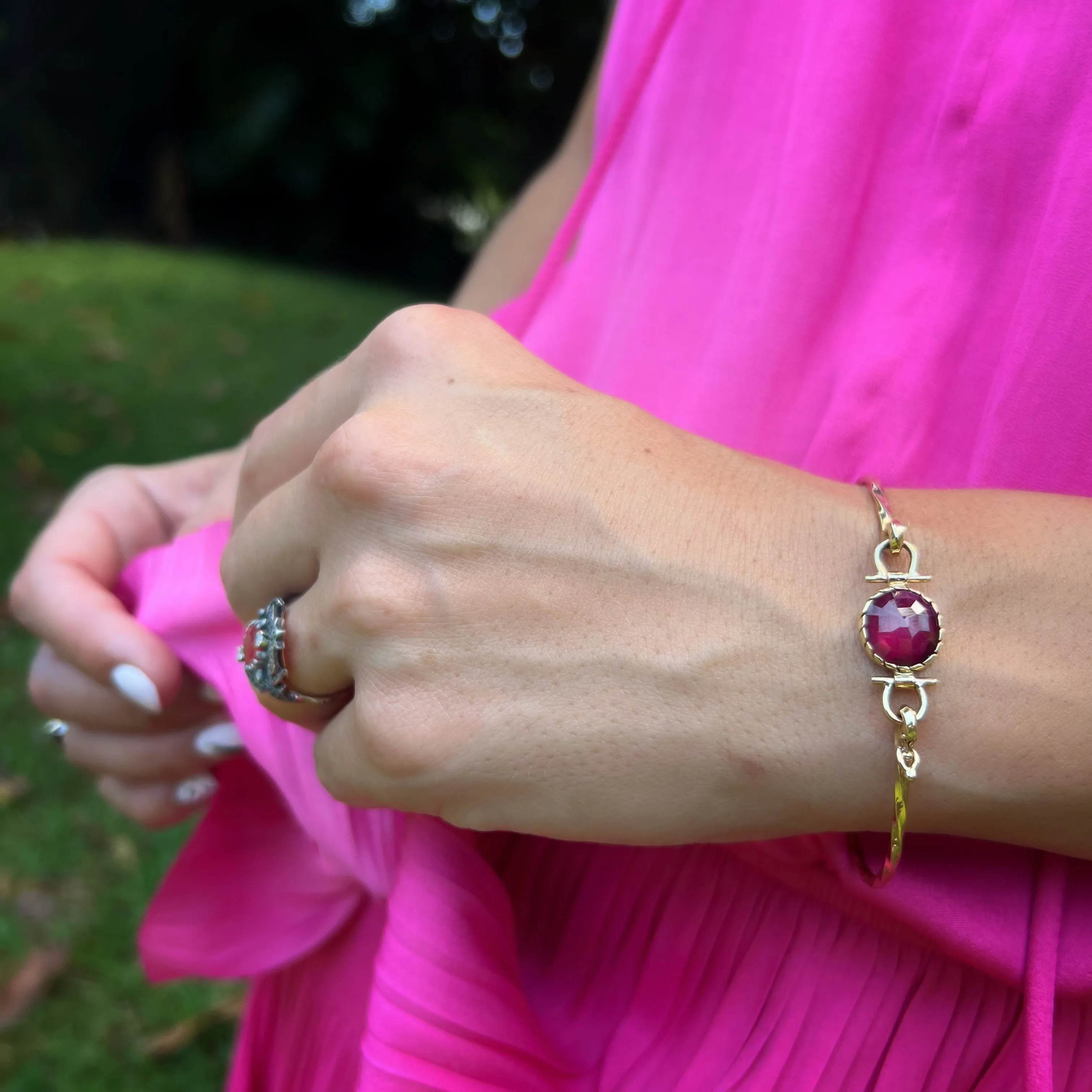 Gold Ruby Bangle Bracelet