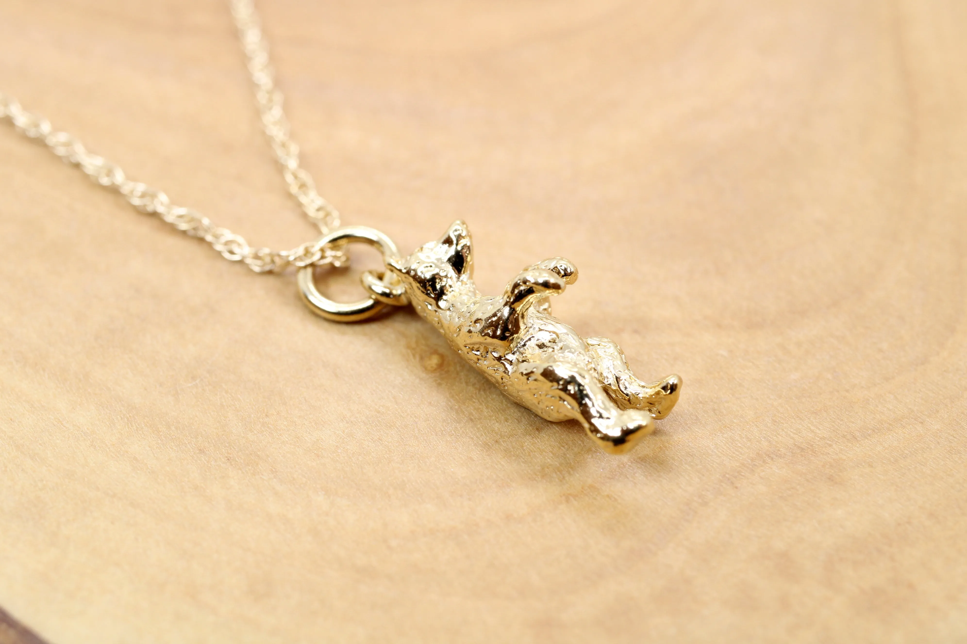 Gold Standing Bear Necklace or Charm made in 14kt gold vermeil