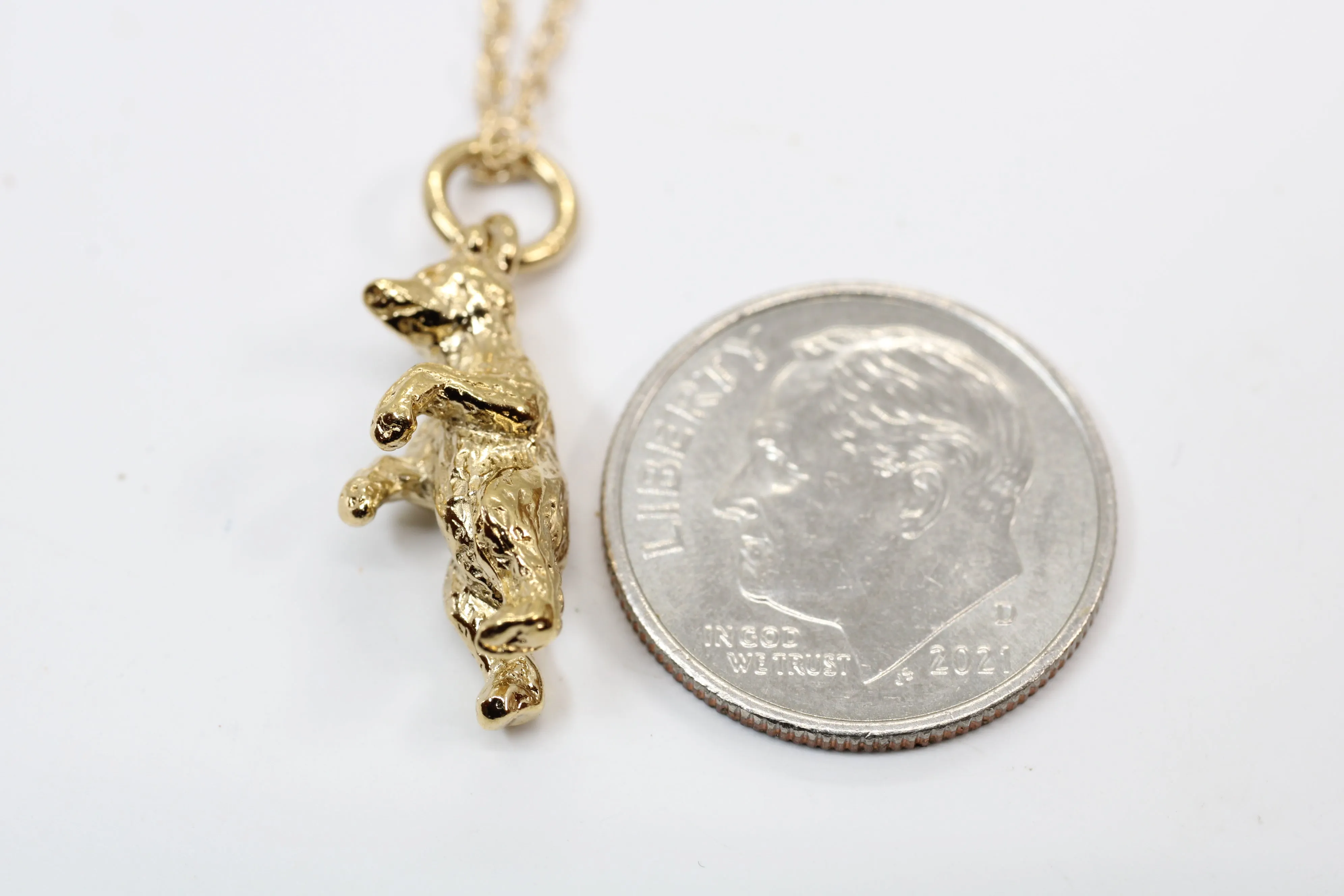 Gold Standing Bear Necklace or Charm made in 14kt gold vermeil
