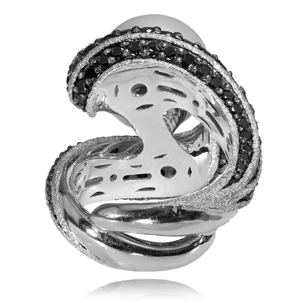 Gold Twist Ring With Freshwater Pearl & Diamonds