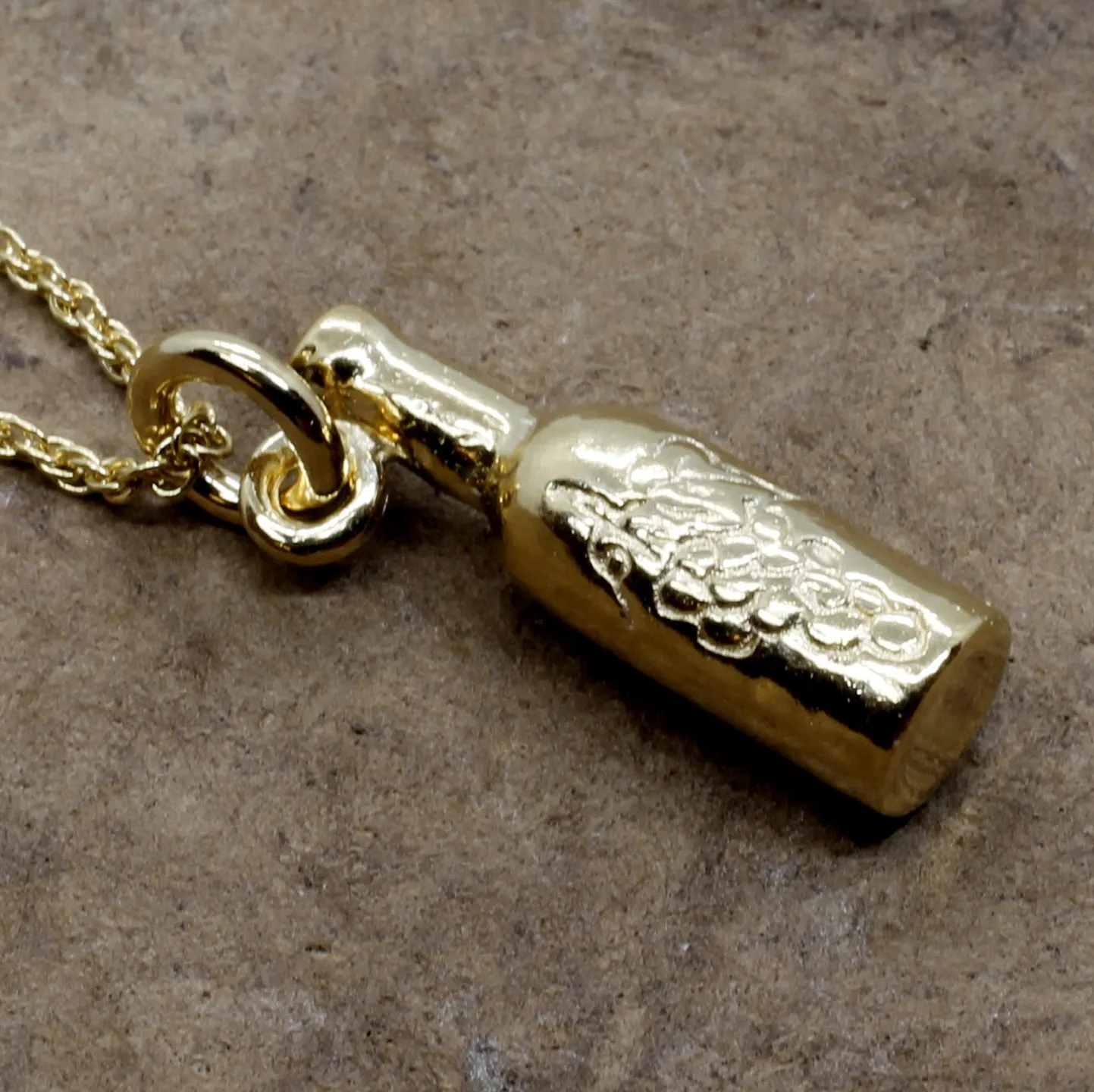 Gold Wine Bottle Necklace with 18" Chain for Wine Lover Gift