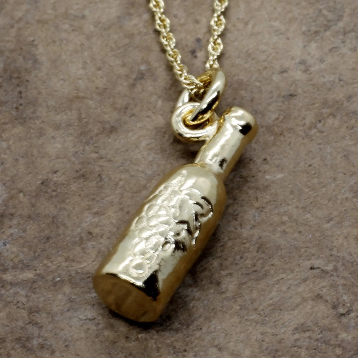 Gold Wine Bottle Necklace with 18" Chain for Wine Lover Gift