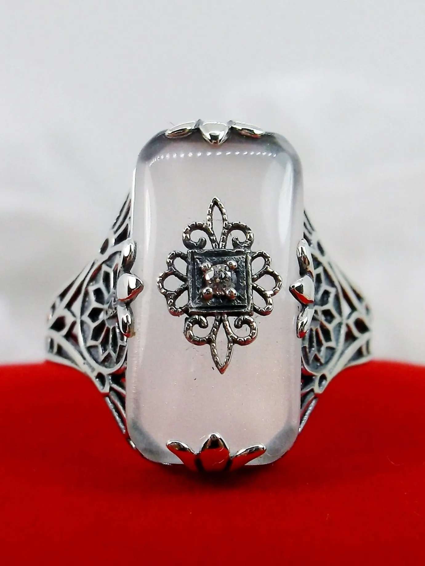 Grace Ring, Frosted Camphor Glass, Edwardian Style Jewelry #D233