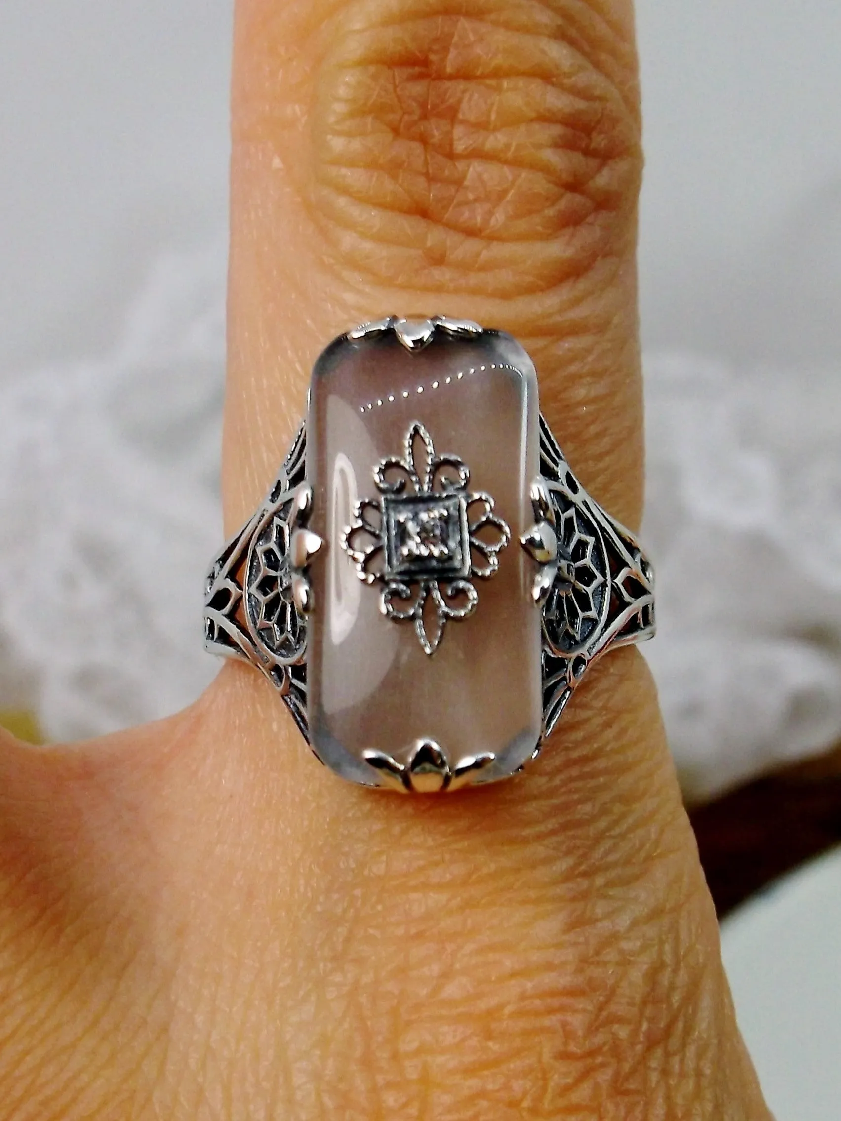 Grace Ring, Frosted Camphor Glass, Edwardian Style Jewelry #D233