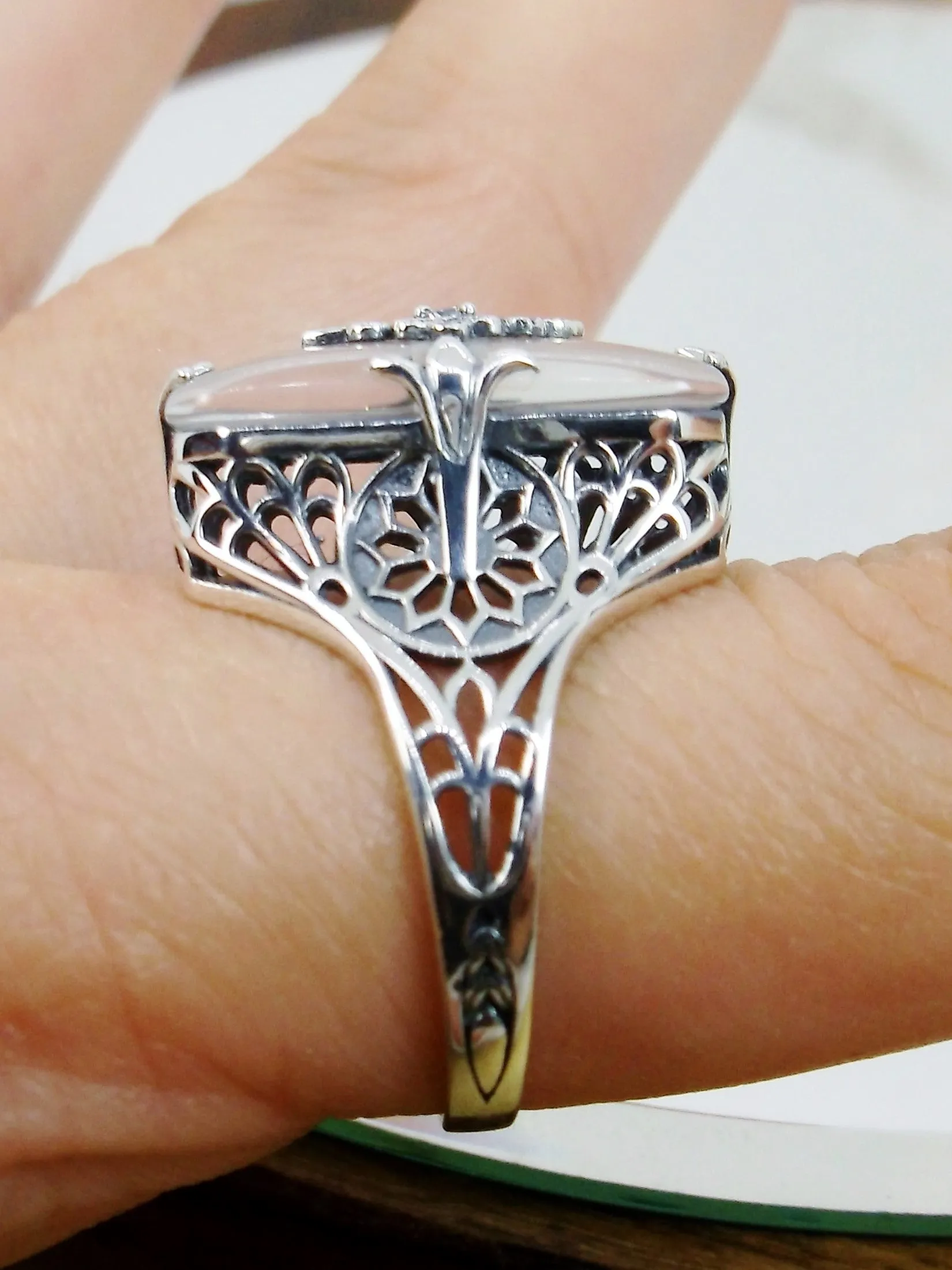 Grace Ring, Frosted Camphor Glass, Edwardian Style Jewelry #D233