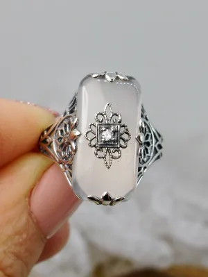 Grace Ring, Frosted Camphor Glass, Edwardian Style Jewelry #D233
