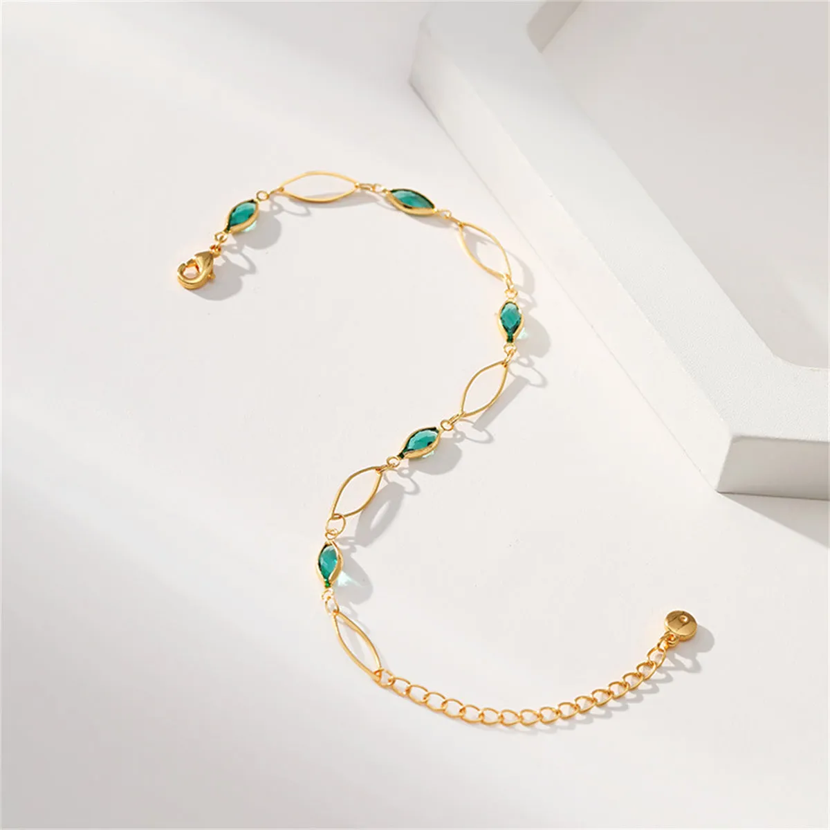 Green Crystal & 18K Gold-Plated Olive Station Bracelet