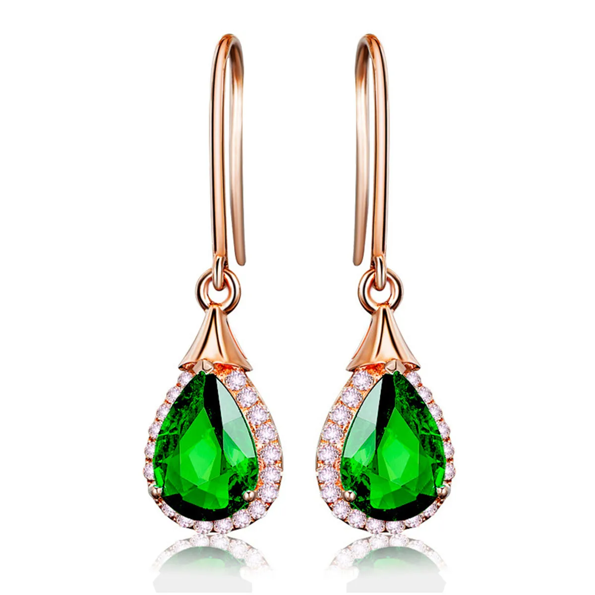 Green Crystal & Cubic Zirconia 18K Rose Gold-Plated Halo Teardrop Earrings