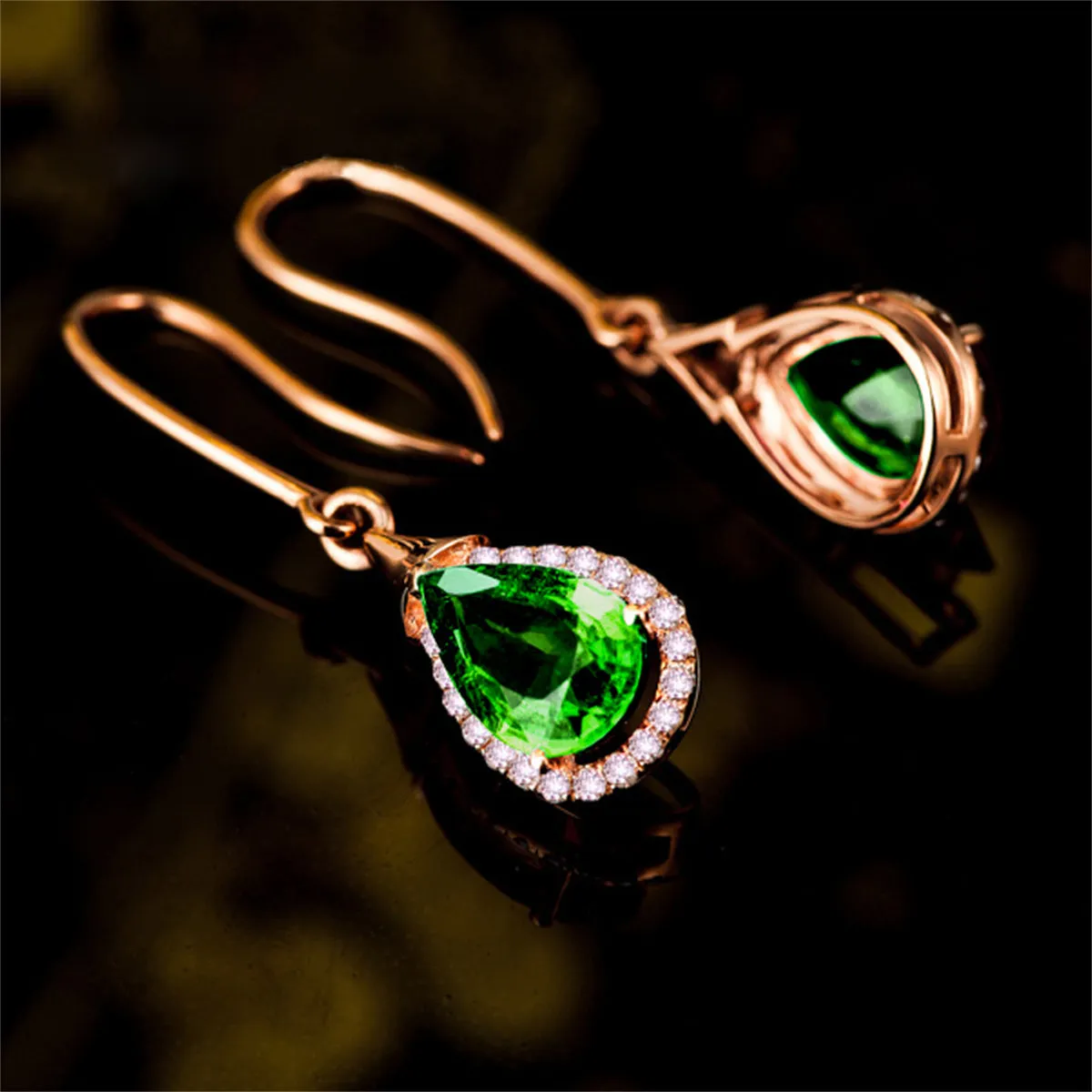 Green Crystal & Cubic Zirconia 18K Rose Gold-Plated Halo Teardrop Earrings