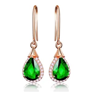 Green Crystal & Cubic Zirconia 18K Rose Gold-Plated Halo Teardrop Earrings