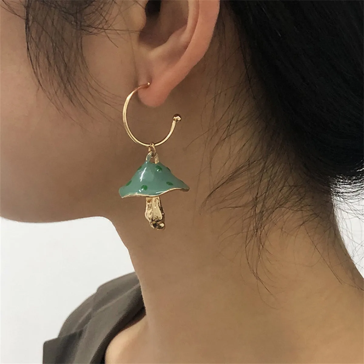 Green Enamel & 18K Gold-Plated Mushroom Drop Earrings
