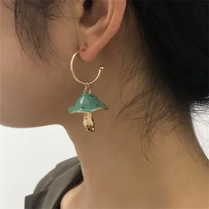 Green Enamel & 18K Gold-Plated Mushroom Drop Earrings
