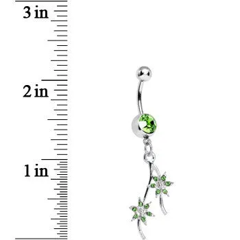 Green Gem Pair of Pinwheel Posies Flower Dangle Belly Ring
