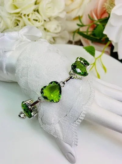 Green Peridot Bracelet, Heart Gems, Victorian Reproduction Jewelry #B38