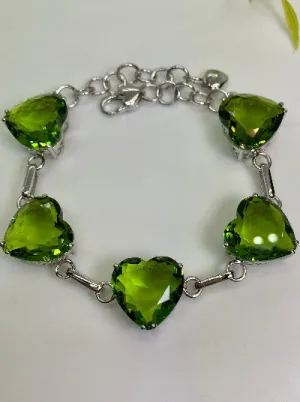 Green Peridot Bracelet, Heart Gems, Victorian Reproduction Jewelry #B38
