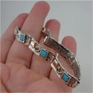 Hadar Designers Handmade Sterling Silver 9k Yellow Gold Blue Opal Bracelet (S)