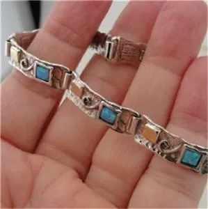 Hadar Designers Handmade Sterling Silver 9k Yellow Gold Blue Opal Bracelet (S)