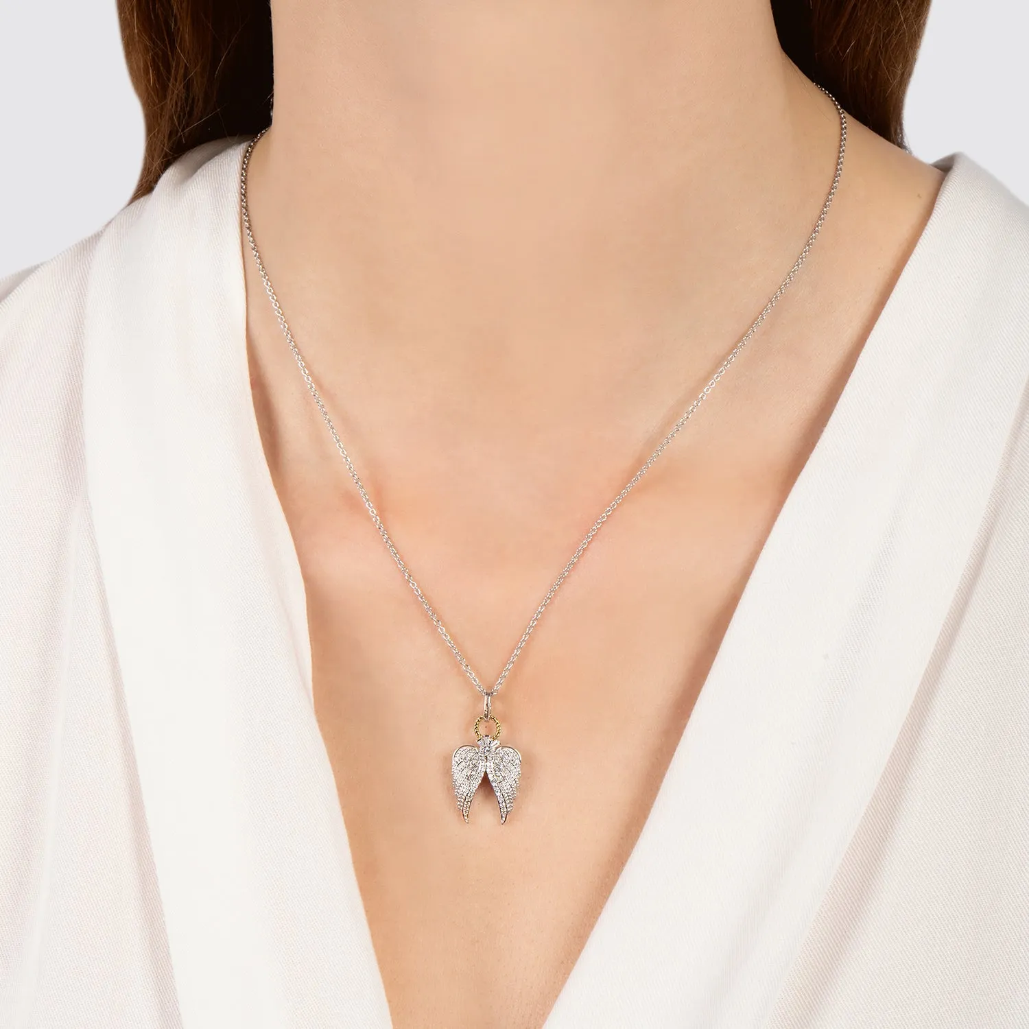 Hallmark Fine Jewelry Angel Wings Pendant in Sterling Silver & 14K Yellow Gold with Diamonds