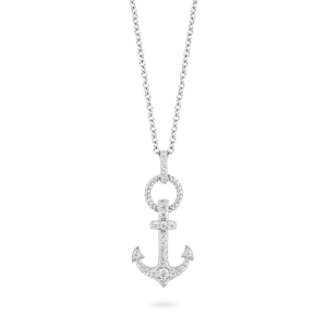 Hallmark Fine Jewelry Large Anchor Pendant in Sterling Silver with Diamonds