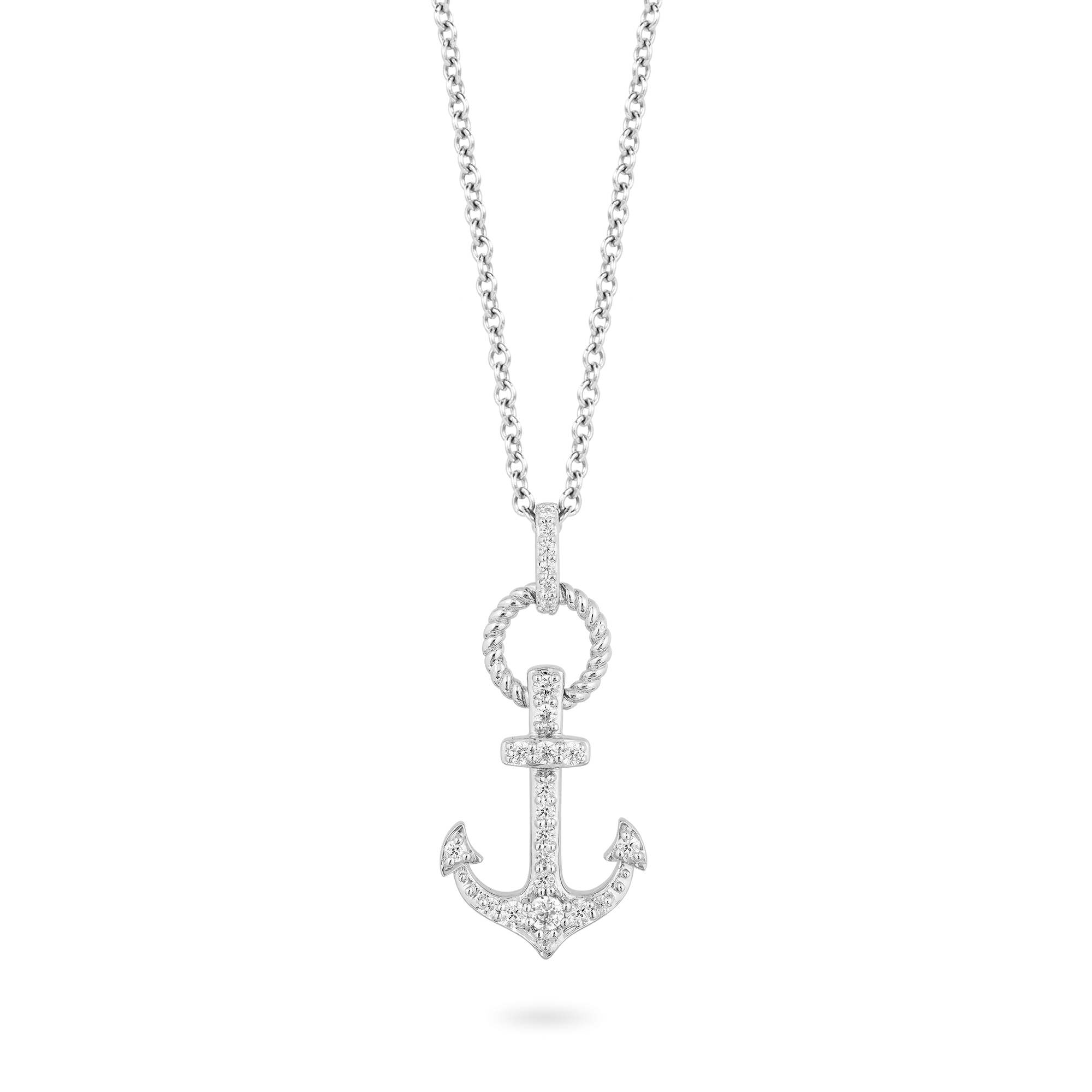 Hallmark Fine Jewelry Large Anchor Pendant in Sterling Silver with Diamonds