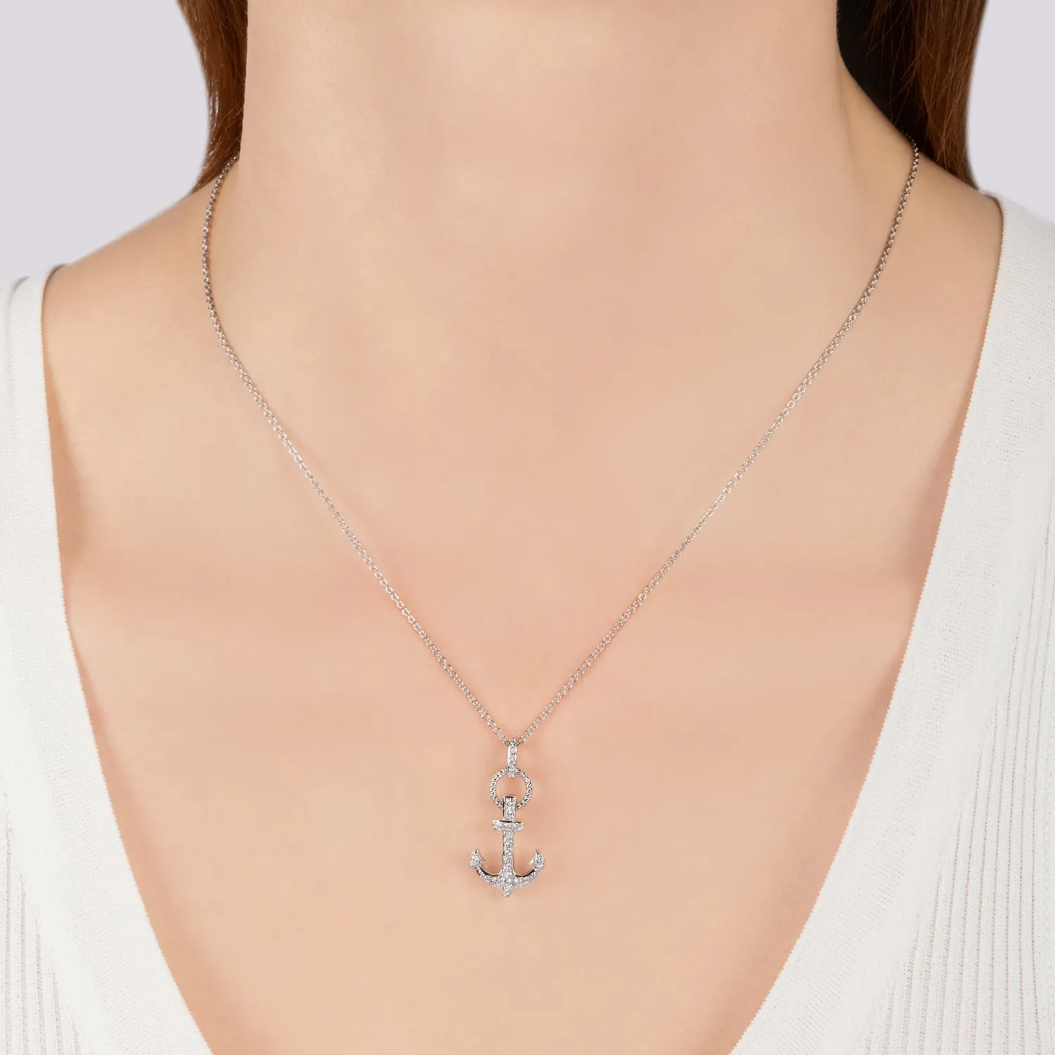 Hallmark Fine Jewelry Large Anchor Pendant in Sterling Silver with Diamonds