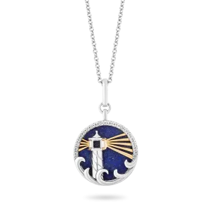 Hallmark Fine Jewelry Lighthouse Medallion in Sterling Silver & 14K Yellow Gold with Diamonds & Lapis
