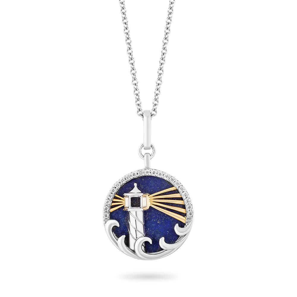 Hallmark Fine Jewelry Lighthouse Medallion in Sterling Silver & 14K Yellow Gold with Diamonds & Lapis