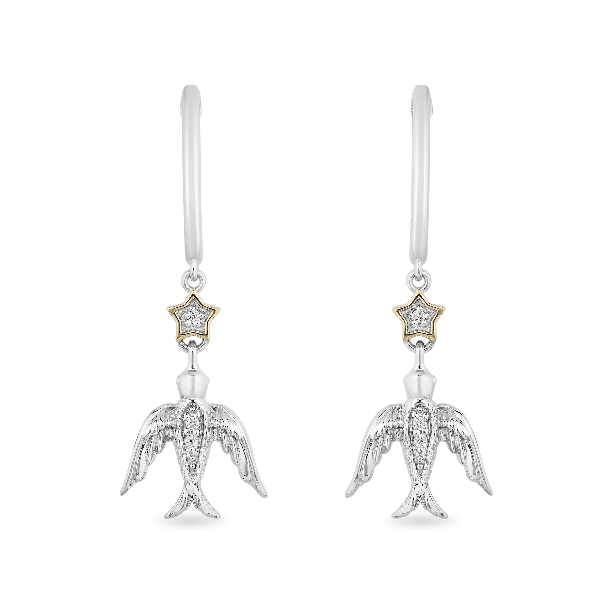 Hallmark Fine Jewelry Star Flight Earrings in Sterling Silver & 14K Yellow Gold with Diamonds