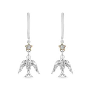 Hallmark Fine Jewelry Star Flight Earrings in Sterling Silver & 14K Yellow Gold with Diamonds
