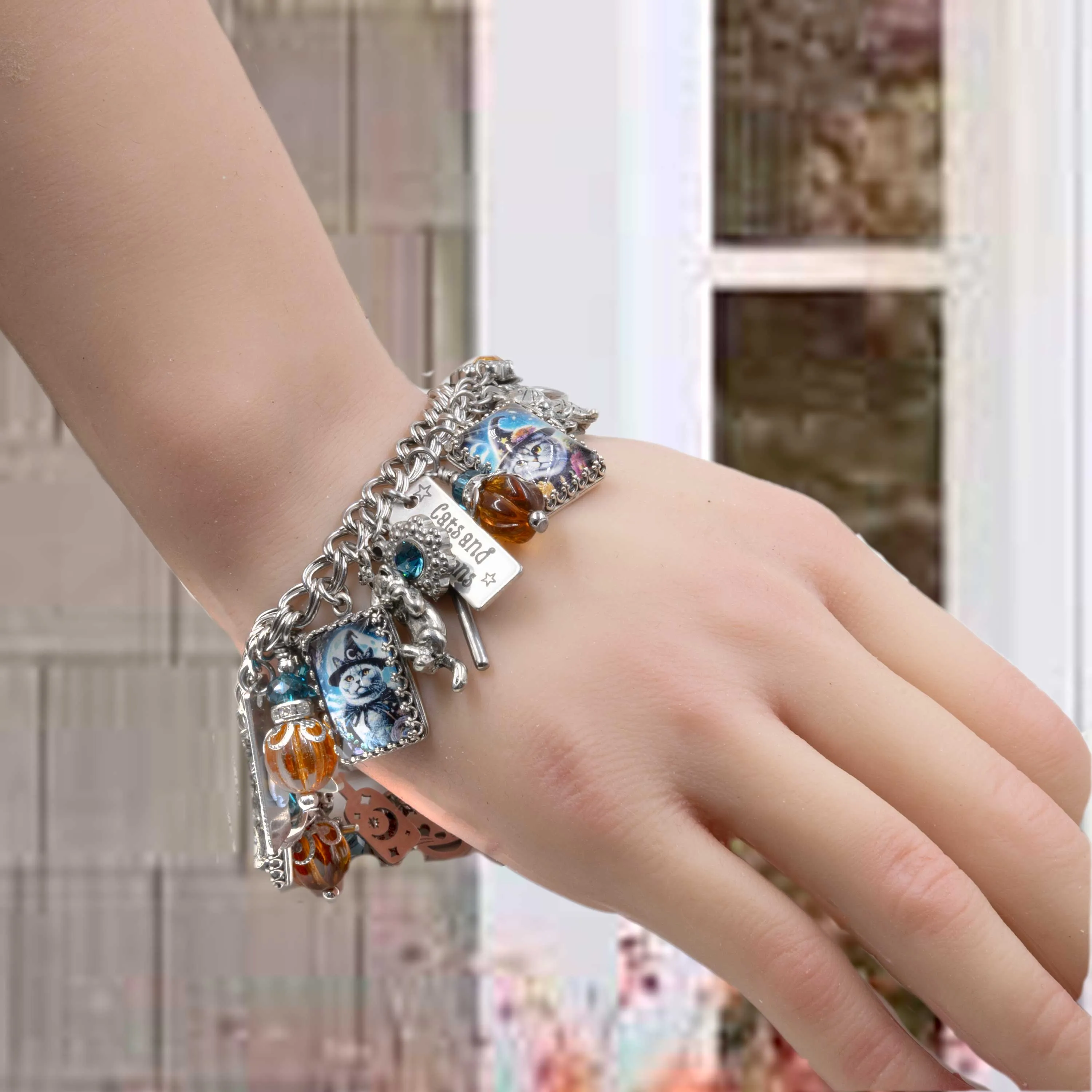 Halloween Black Cat Bracelet, Whiskers and the Mystic Moon