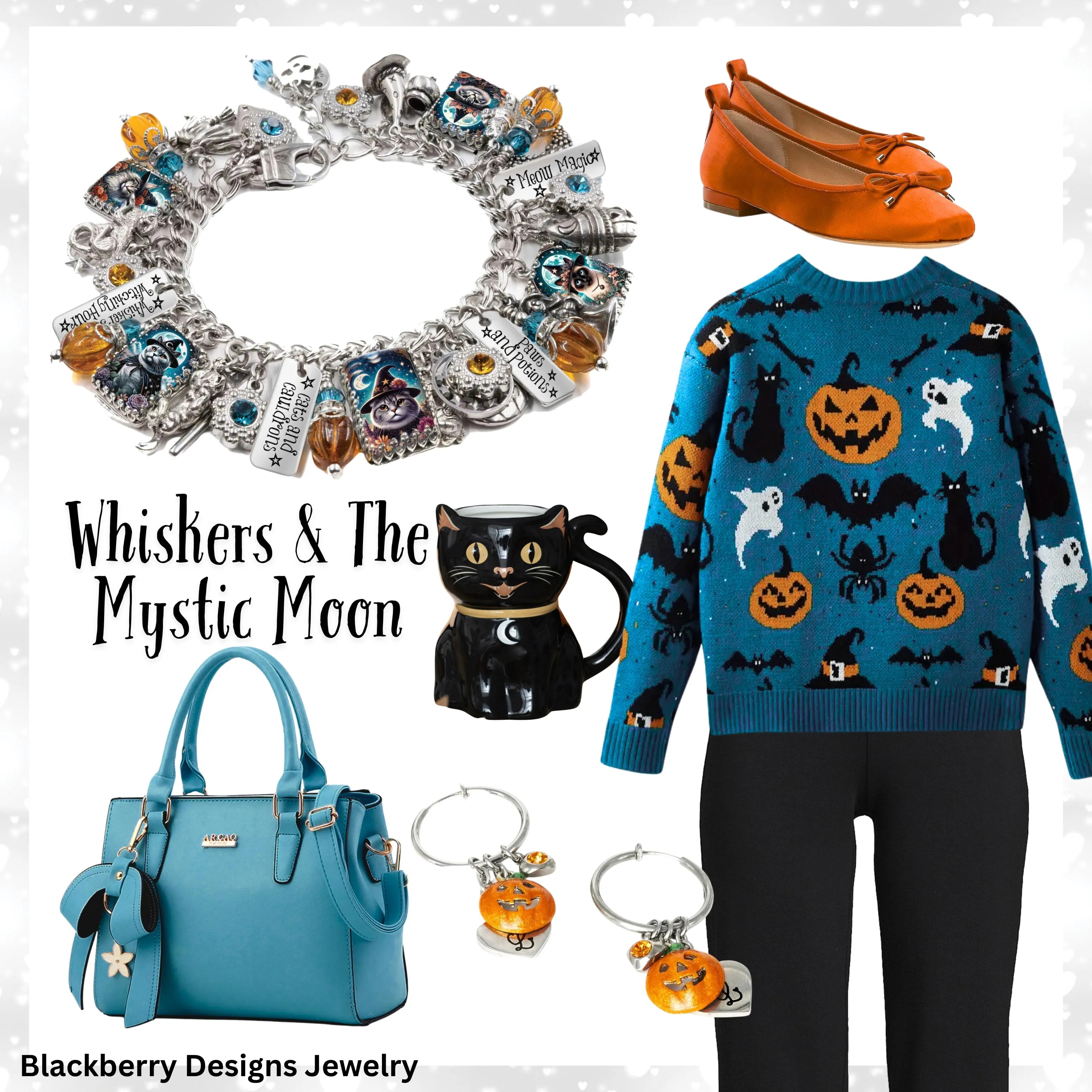 Halloween Black Cat Bracelet, Whiskers and the Mystic Moon