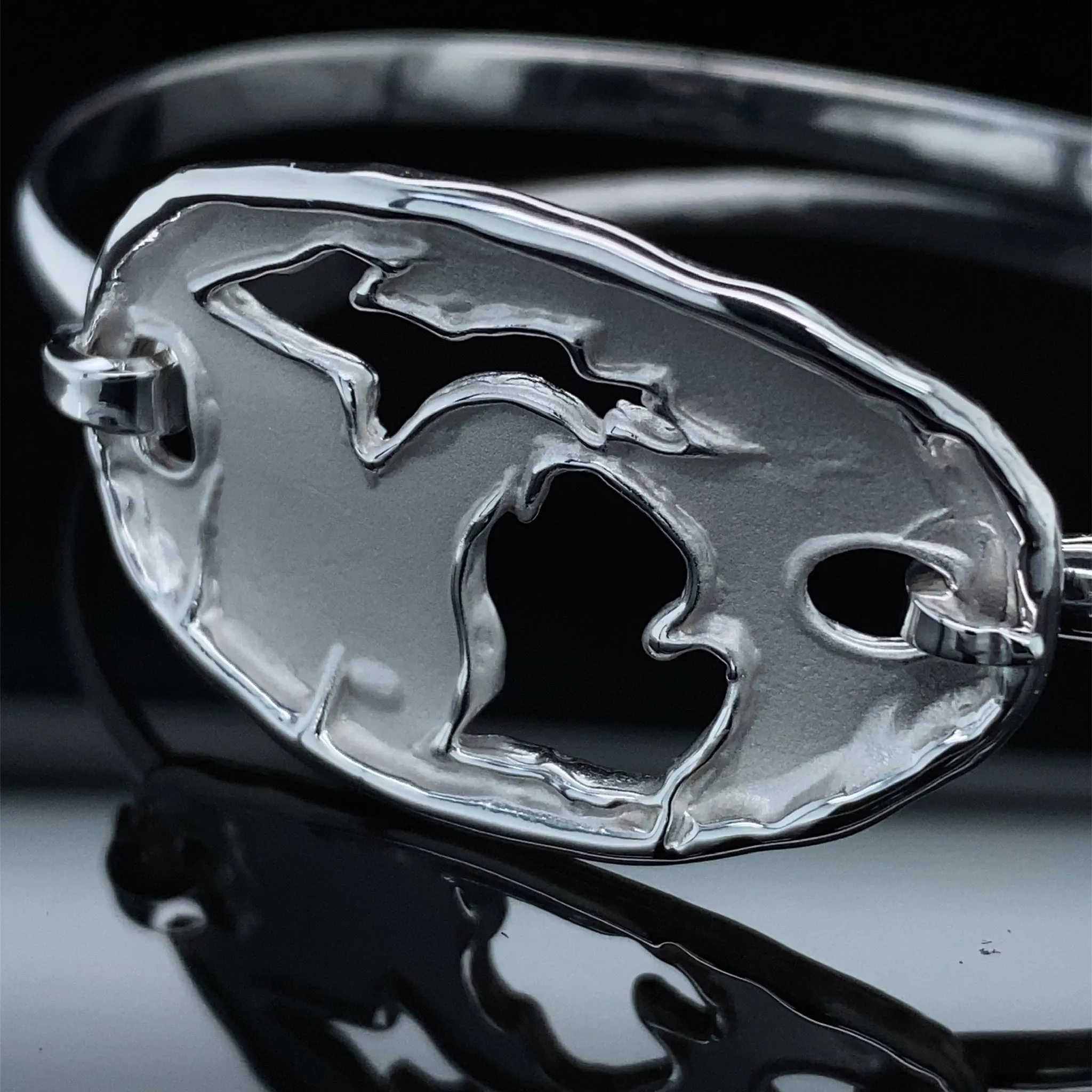Hand Carved Michigan Bangle Bracelet in Silver