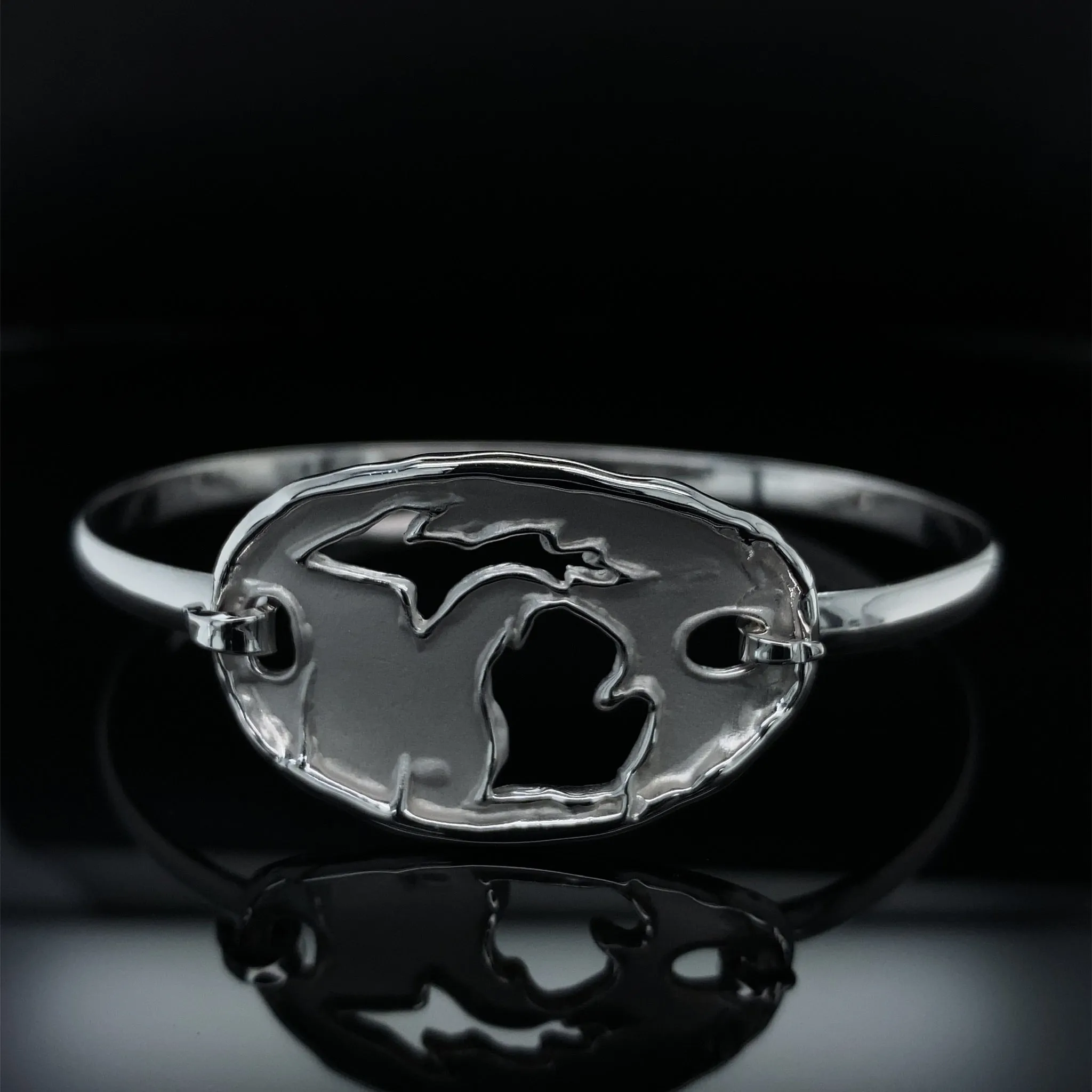 Hand Carved Michigan Bangle Bracelet in Silver