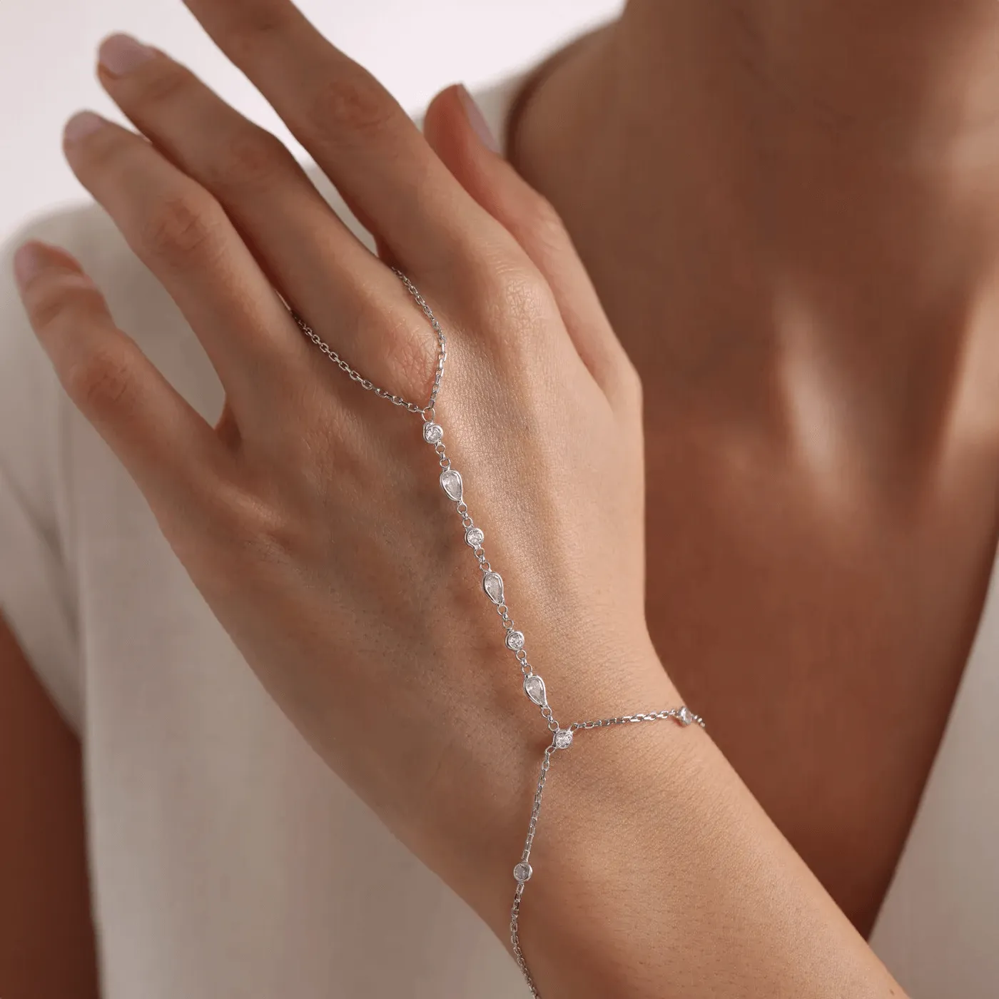 Hand Chain Wrap Bracelet with Zircon Diamond Drops