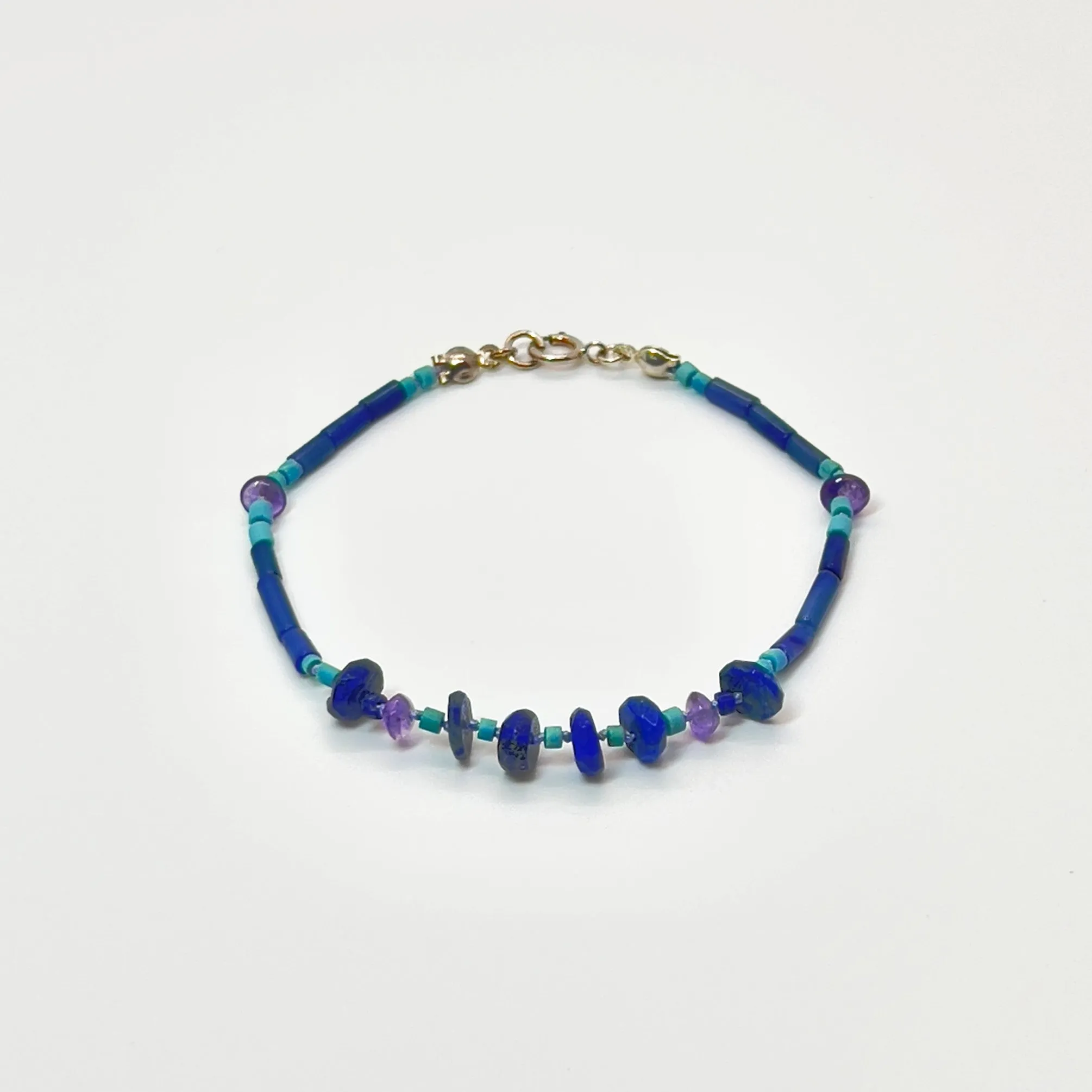 Hand Knotted Lapis, Amethyst and Turquoise Bead Bracelet