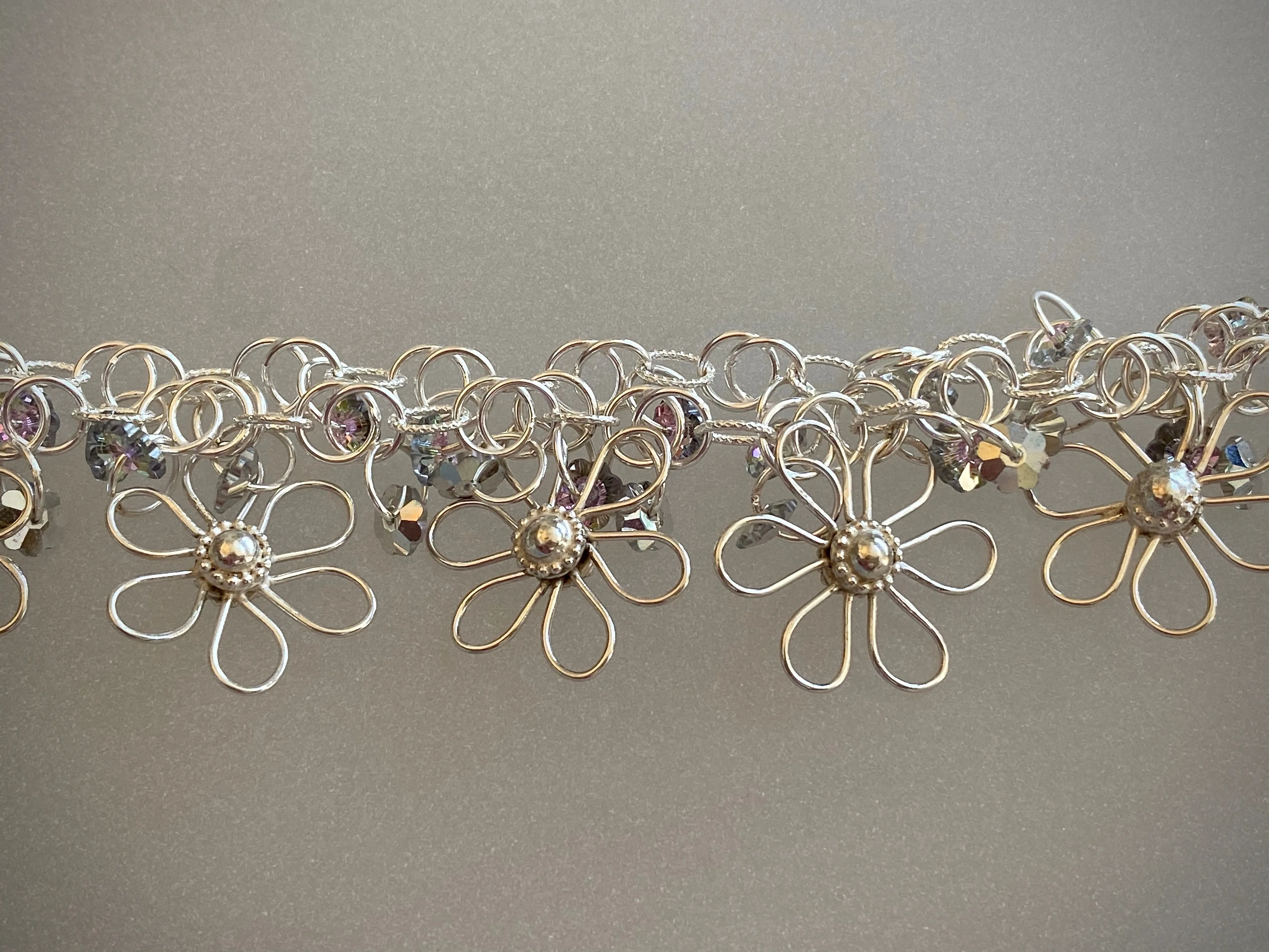 Handmade Flower Bracelet in Sterling Silver with Swarovski Crystal