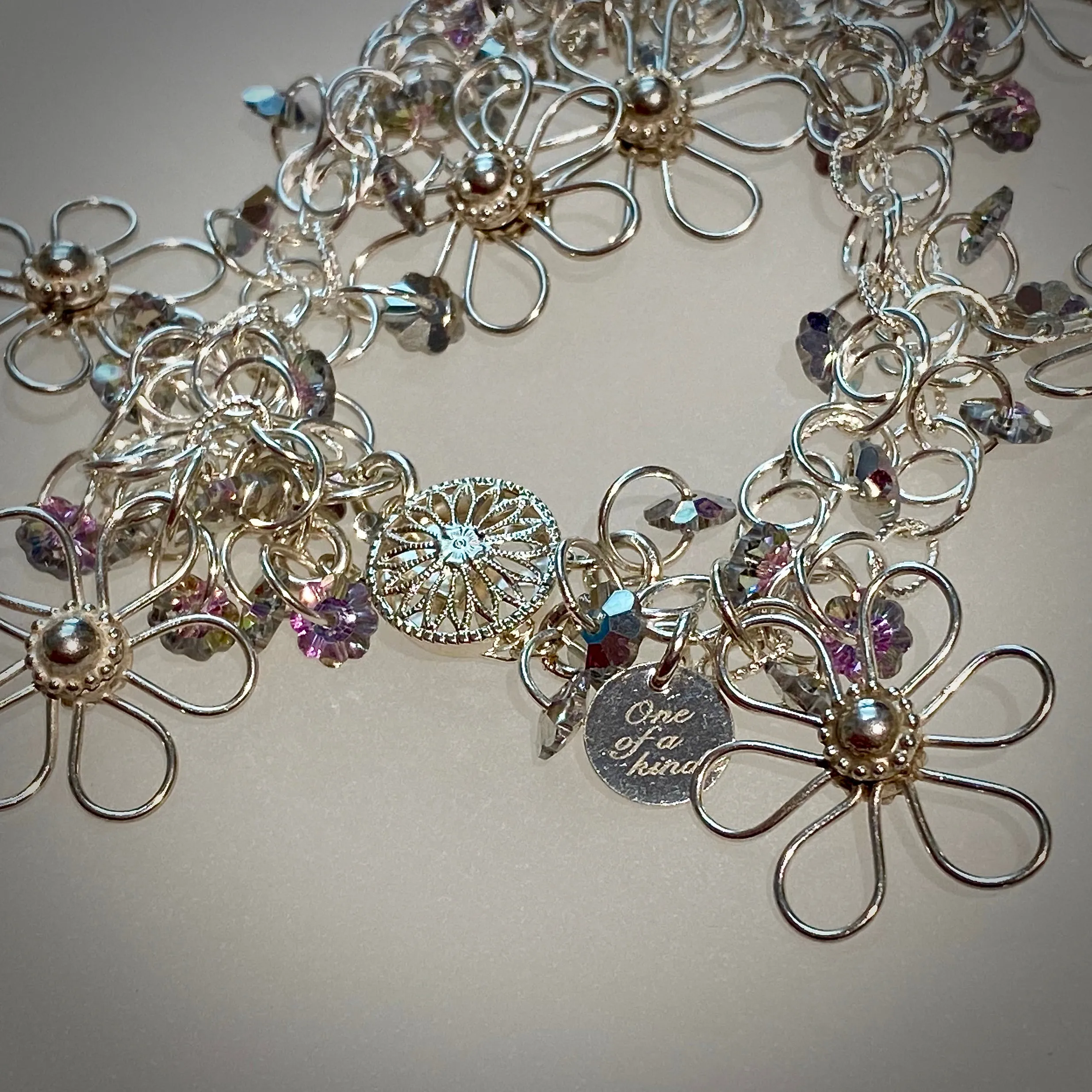 Handmade Flower Bracelet in Sterling Silver with Swarovski Crystal