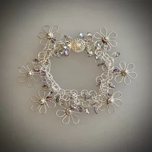 Handmade Flower Bracelet in Sterling Silver with Swarovski Crystal
