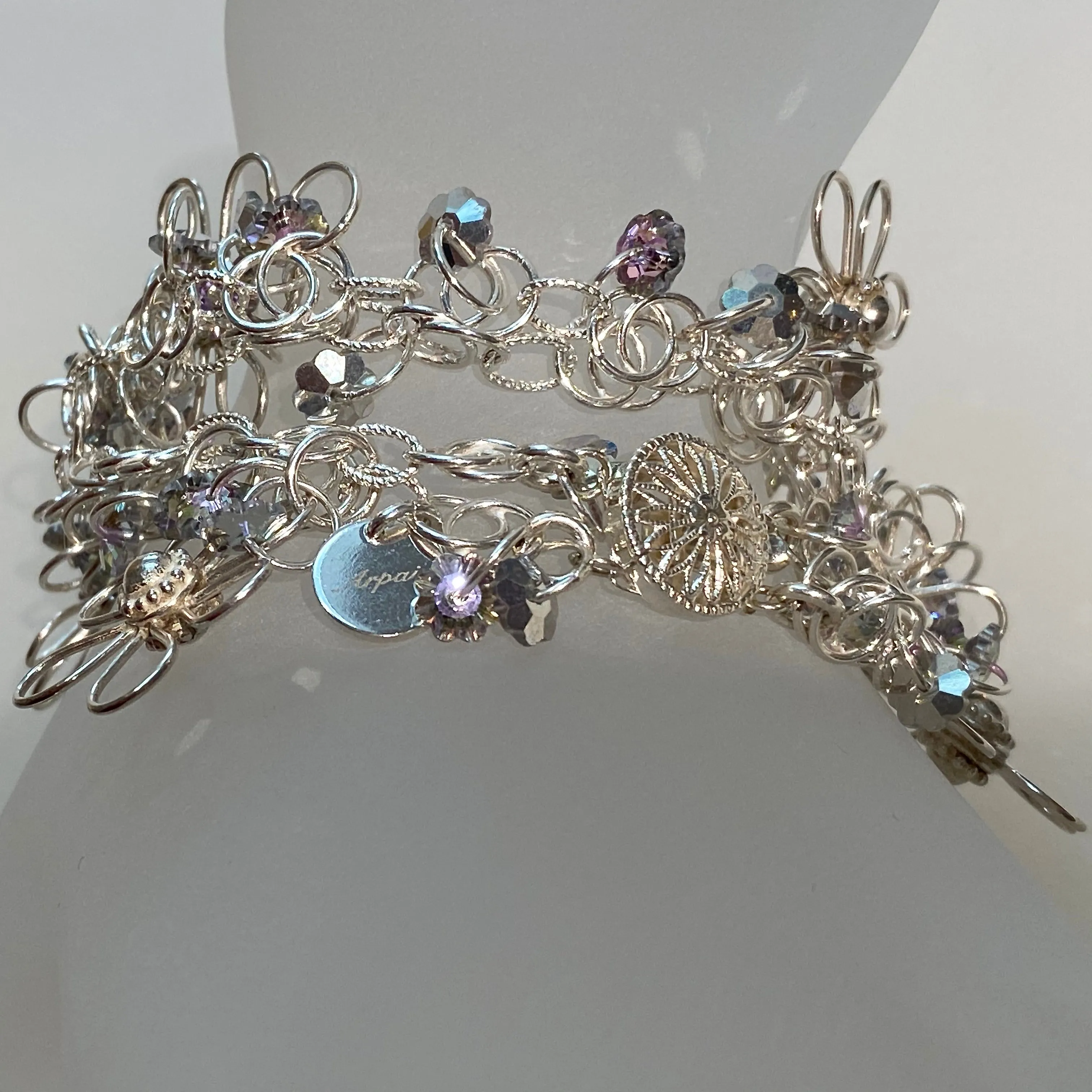 Handmade Flower Bracelet in Sterling Silver with Swarovski Crystal