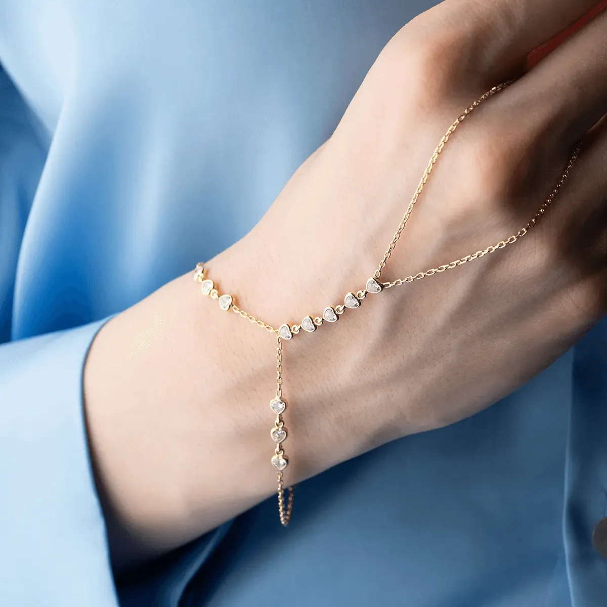 Heart Hand Chain Bracelet Gold Plated Sterling Silver