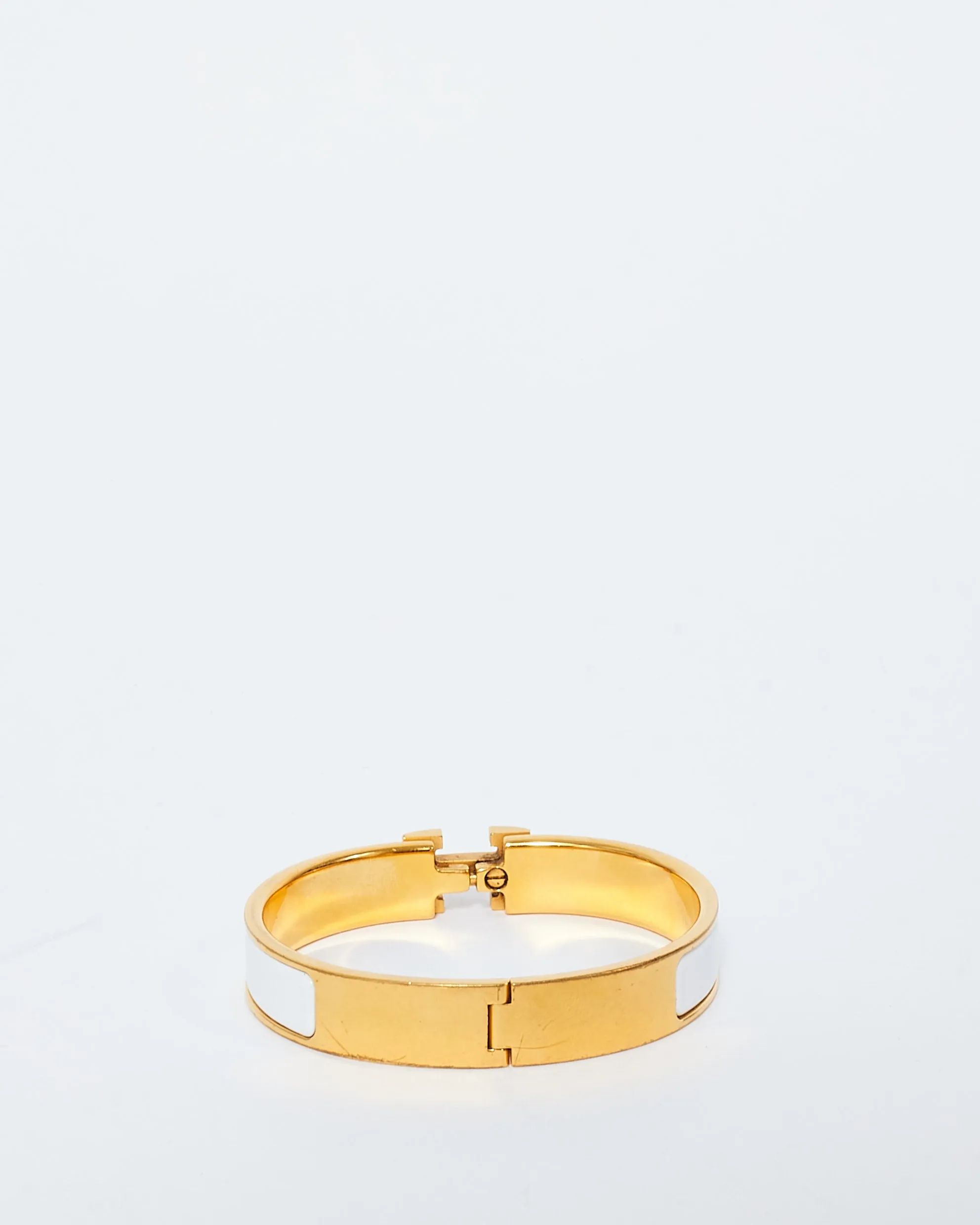 Hermès White & Gold Clic H Bracelet - PM